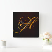 Goldener Buchstabe A im Vintagen Design Quadratische Wanduhr (Zuhause)