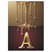 Goldener Buchstabe A Monogramm mit tropfender Meta Klemmbrett (Rückseite)