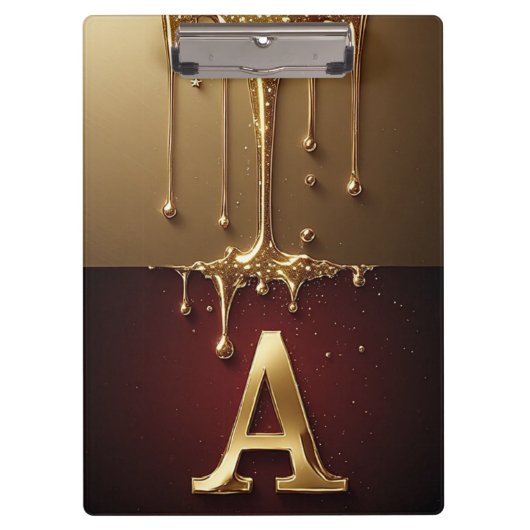 Goldener Buchstabe A Monogramm mit tropfender Meta Klemmbrett (Vorderseite)