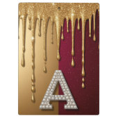Goldener Buchstabe A Monogramm mit tropfender Meta Klemmbrett (Rückseite)