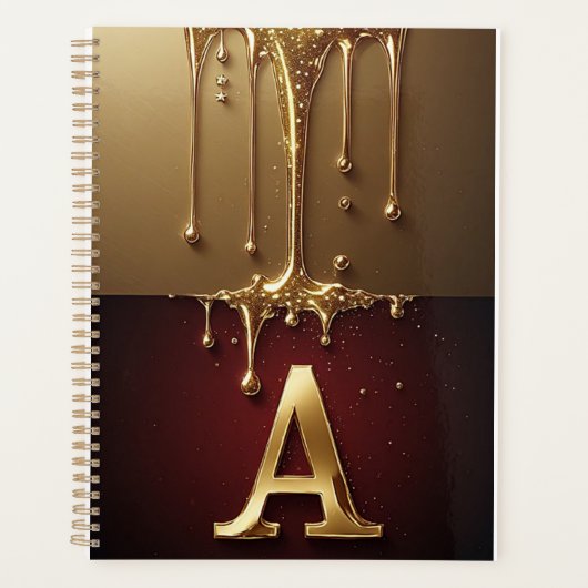 Goldener Buchstabe A Monogramm mit tropfender Meta Planer (Vorderseite)