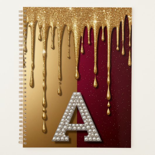 Goldener Buchstabe A Monogramm mit tropfender Meta Planer (Vorderseite)