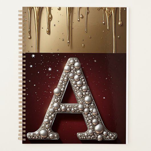 Goldener Buchstabe A Monogramm mit tropfender Meta Planer (Vorderseite)