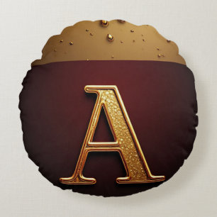 Goldener Buchstabe A Monogramm mit tropfender Meta Rundes Kissen