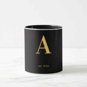 Goldener Buchstabe A Schwarzer Becher   Minimalist Tasse