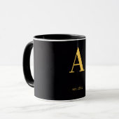 Goldener Buchstabe A Schwarzer Becher | Minimalist Tasse (Vorderseite Links)