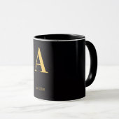 Goldener Buchstabe A Schwarzer Becher | Minimalist Tasse (VorderseiteRechts)