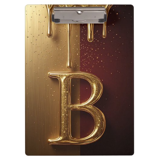 Goldener Buchstabe B Monogramm mit tropfender Meta Klemmbrett (Vorderseite)