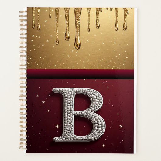Goldener Buchstabe B Monogramm mit tropfender Meta Planer (Vorderseite)