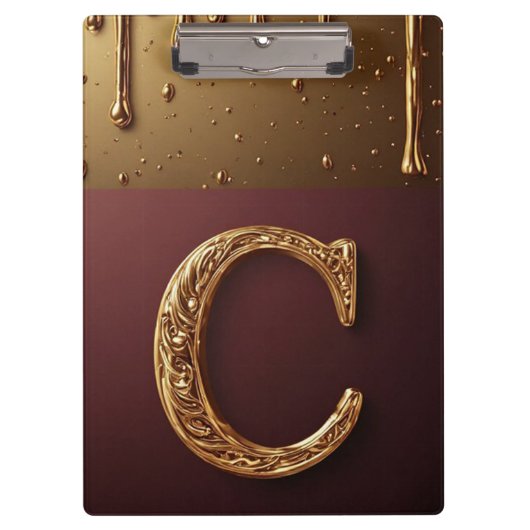 Goldener Buchstabe C Monogramm mit tropfendem Meta Klemmbrett (Vorderseite)
