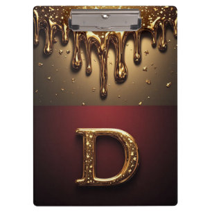 Goldener Buchstabe D Monogramm mit triefender Meta Klemmbrett