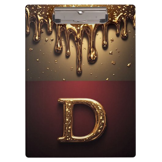 Goldener Buchstabe D Monogramm mit triefender Meta Klemmbrett (Vorderseite)
