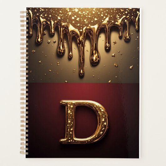 Goldener Buchstabe D Monogramm mit triefender Meta Planer (Vorderseite)