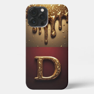 Goldener Buchstabe D Monogramm mit tropfender Meta iPhone 13 Pro Max Hülle