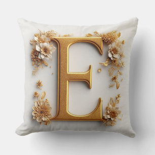 Goldener Buchstabe E Florales Monogramm Eleganter Kissen
