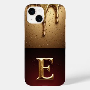 Goldener Buchstabe E Monogramm mit tropfendem Meta Case-Mate iPhone 14 Hülle