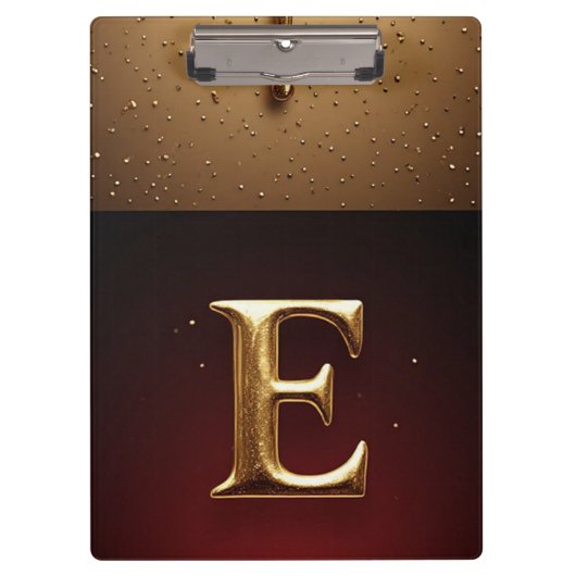 Goldener Buchstabe E Monogramm mit tropfender Meta Klemmbrett (Vorderseite)
