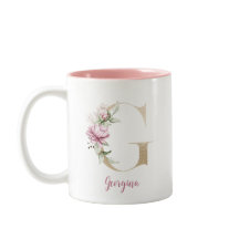 Goldener Buchstabe G, Monogramm G, Rosa Blumen-Ges