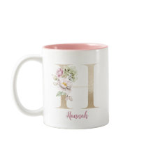 Goldener Buchstabe H, Monogramm H, Rosa Blumen-Ges