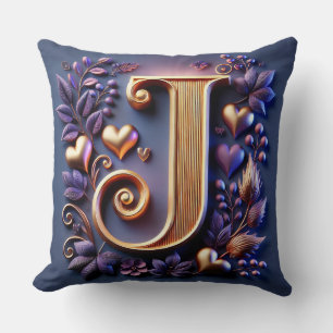 Goldener Buchstabe J mit floralen Herz-Details ✨ Kissen