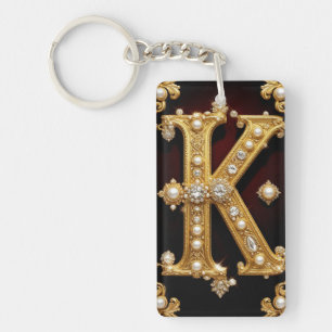 Goldener Buchstabe K Monogramm mit Diamanten und P Schlüsselanhänger