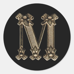 Goldener Buchstabe M Initiale oder Monogramm auf S Runder Aufkleber