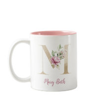 Goldener Buchstabe M, Monogramm M, Rosa Blumen-Ges