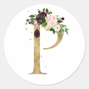 Goldener Buchstabe MONOGRAMM boho burgundy Blume C Runder Aufkleber