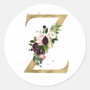 Goldener Buchstabe MONOGRAMM boho burgundy Blume C Runder Aufkleber