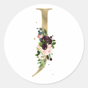 Goldener Buchstabe MONOGRAMM boho burgundy Blume Runder Aufkleber