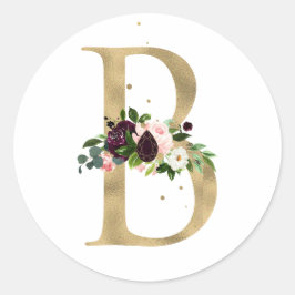 Goldener Buchstabe MONOGRAMM boho burgundy Blume Runder Aufkleber