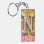 Goldener Buchstabe N Initiale Diamant Rosa Hinterg Schlüsselanhänger (Vorderseite links)