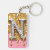 Goldener Buchstabe N Initiale Diamant Rosa Hinterg Schlüsselanhänger (Rückseite)