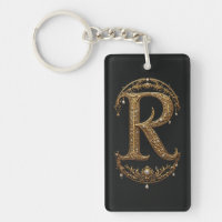 Goldener Buchstabe R mit Edelsteinen Barocke Verzi
