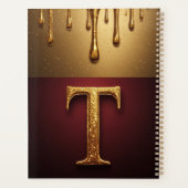 Goldener Buchstabe T Monogramm mit tropfender Meta Planer (Rückseite)