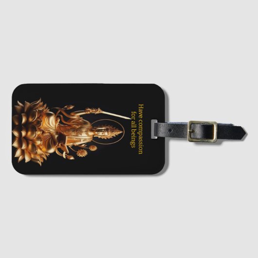 Goldener Buddha auf Lotus-Thron Gepäckanhänger (Vorderseite (Horizontal))