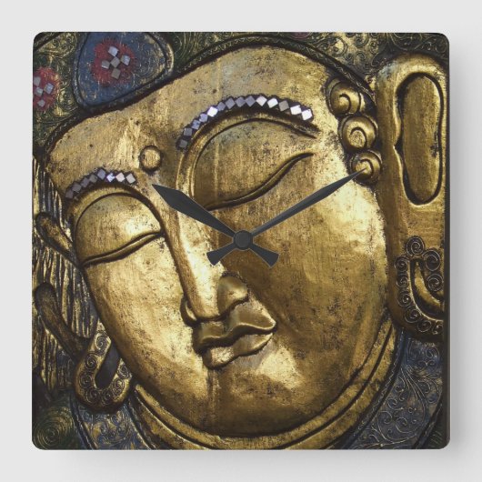 Goldener Buddha, der Inspirational Liebe segnet Quadratische Wanduhr (Vorderseite)