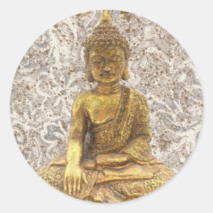 Goldener Buddha Goldene Blumen Blumen Elegant Runder Aufkleber