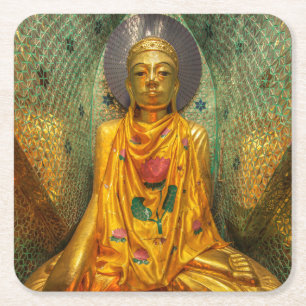 Goldener Buddha im Tempel Rechteckiger Pappuntersetzer