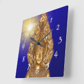 Goldener Buddha in blauer quadratischer Wanduhr (Winkel)