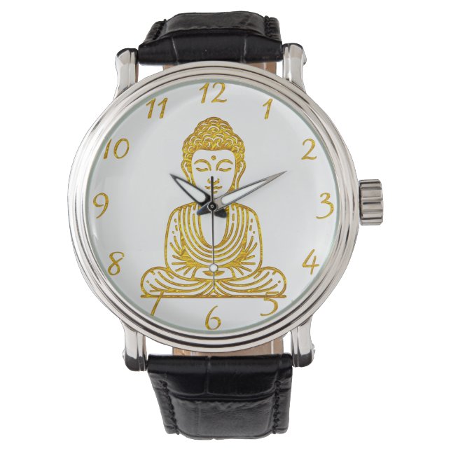 Goldener Buddha in Friedlicher Pose Armbanduhr (Vorderseite)