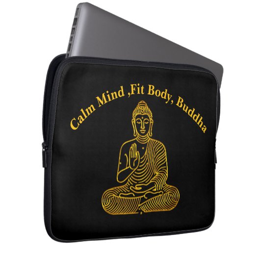 Goldener Buddha in ruhiger Pose Laptopschutzhülle (Vorne Rechts)