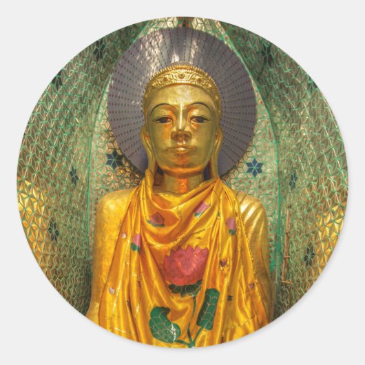 Goldener Buddha in Temple Runder Aufkleber (Vorderseite)