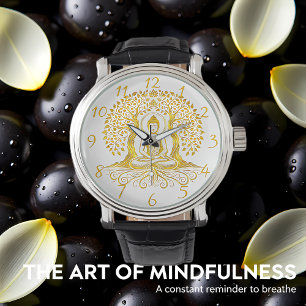 Goldener Buddha-Meditation zwischen Bäumen Armbanduhr