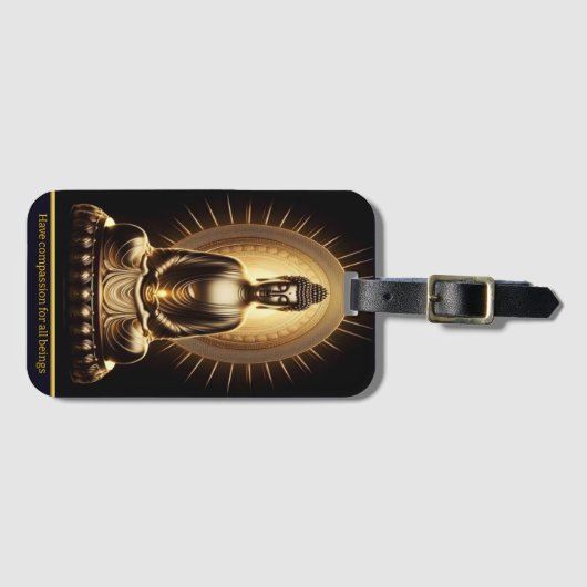 Goldener Buddha strahlt Ruhe aus. Generative KI Gepäckanhänger (Vorderseite (Horizontal))