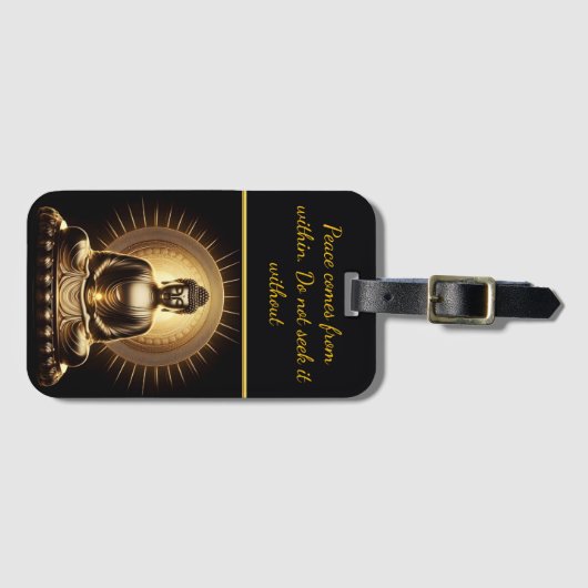 Goldener Buddha strahlt Ruhe aus. Gepäckanhänger (Vorderseite (Horizontal))