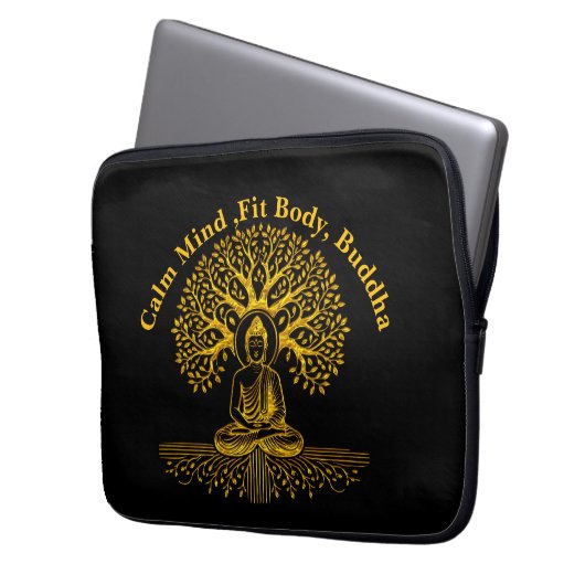 Goldener Buddha umgeben von faszinierenden Blätter Laptopschutzhülle (Vorderseite Links)