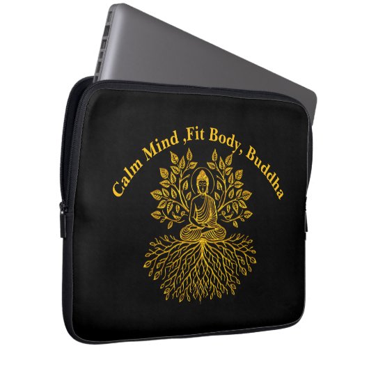 Goldener Buddha umgeben von Natur Laptopschutzhülle (Vorne Rechts)