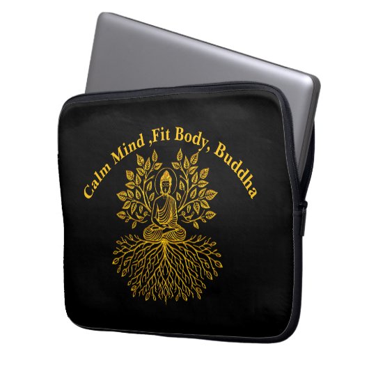 Goldener Buddha umgeben von Natur Laptopschutzhülle (Vorderseite Links)