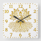 Goldener Buddha, umgeben von Natur. Quadratische Wanduhr (Vorderseite)